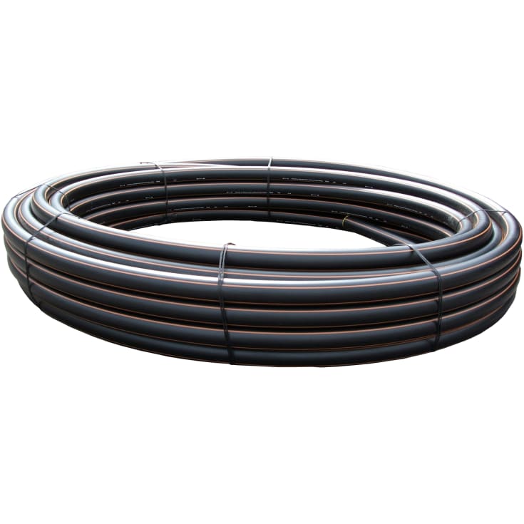 200 meter Wavin 40 mm PE80 PN6 jordvarmerør, sort/rød, 200 m, EN 12201