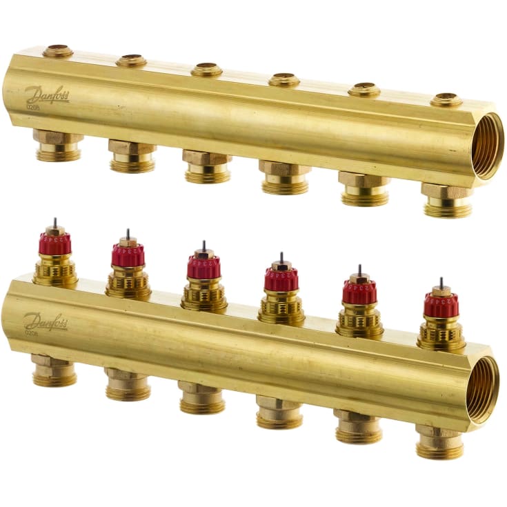 Danfoss 1" gulvvarme fordelerør, 6 kredse