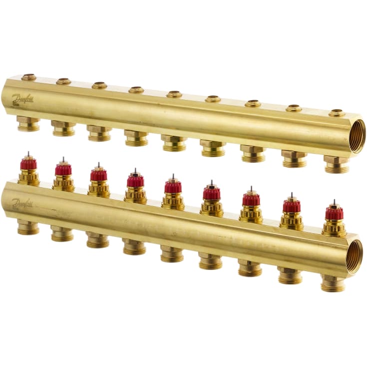 Danfoss 1" gulvvarme fordelerør, 9 kredse