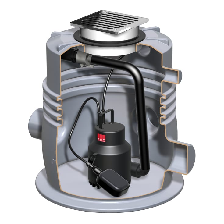 ACO Sinkamat-K 50 mm til installation i gulv, gråt spildevand