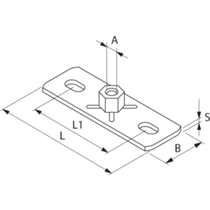Grundplate med 10 mm gjenge, 80x30 mm