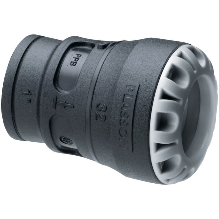 Plasson 50 mm x 1,1/4&quot; overgang med hylse, PP, PN16