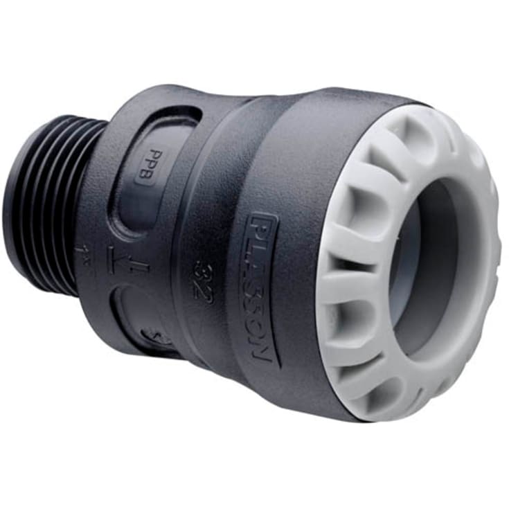 Plasson 40 mm x 1,1/2&quot; overgang med nippel, PP, PN16