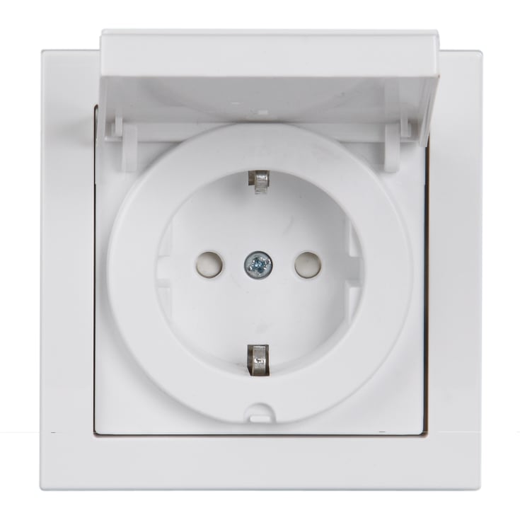 Stikkontakt Schuko enkel komplett 16A 1M hvit IP44
