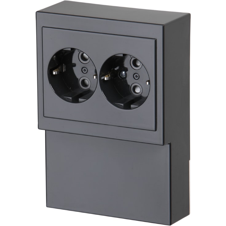Panelkontakt Schuko dobbel 16A antrasitt