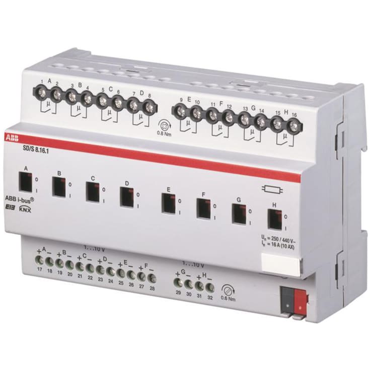KNX Bryter/Dimmemodul 8-Kanals 1-10V 16A mdrc Sd/S 8.16.1
