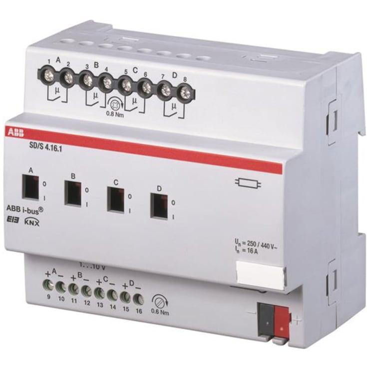 KNX Bryter/Dimmemodul 4-Kanals 1-10V 16A mdrc Sd/S 4.16.1