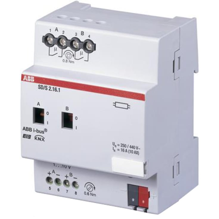 KNX bryter/dimmemodul 2-kanals 1-10V 16A mdrc Sd/S 2.16.1