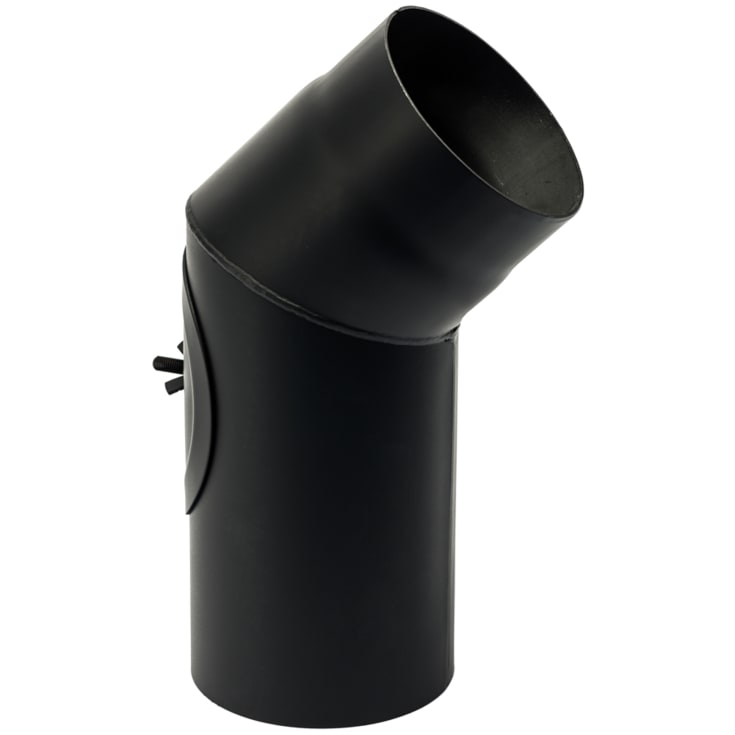 150 mm Metalbestos Sort røykrørsbøy 45° med rengjøringsklaff