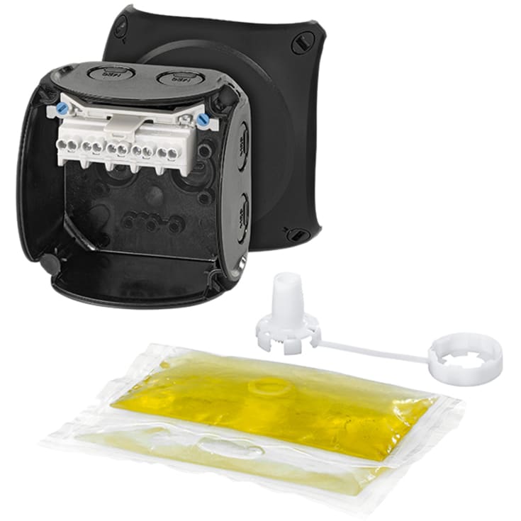 Koblingsboks WP0202B 1,5-2,5 mm² svart med gel 93x93x62 mm