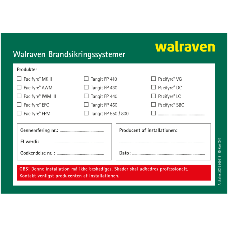 Walraven Pacifyre® ID-kort (klistremerke)