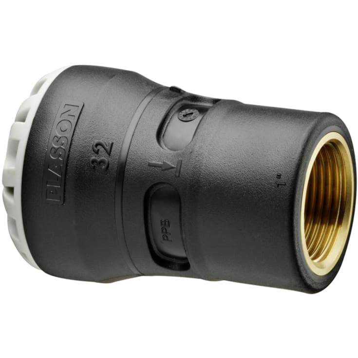 Plasson 63 mm x 1,1/2&quot; overgang med hylse, messing, PN16