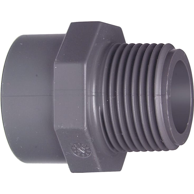 +GF+ overgangsnippel, Ø20 mm x 1/2", plast, grå