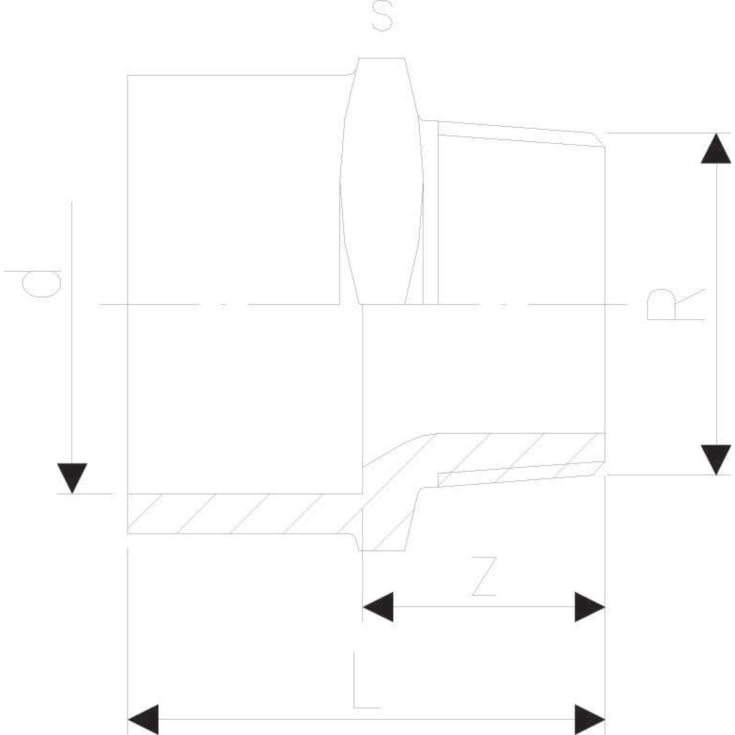 +GF+ overgangsnippel, Ø20 mm x 1/2", plast, grå