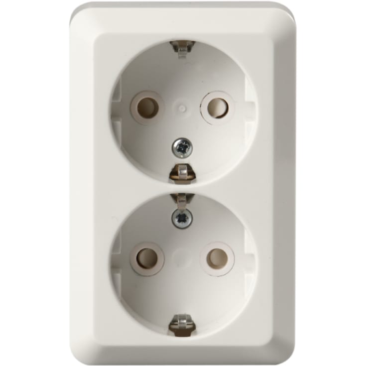 Stikkontakt Schuko dobbel Jussi ekstern 16A hvit