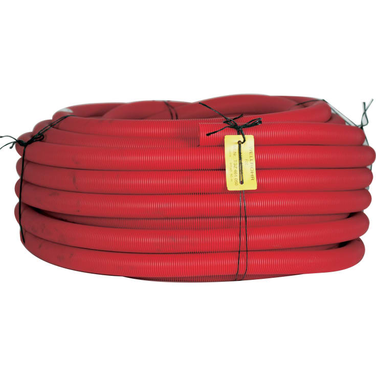 50 meter Kabelrør med muffe 40/32 mm, Korrugeret/glat, Rød