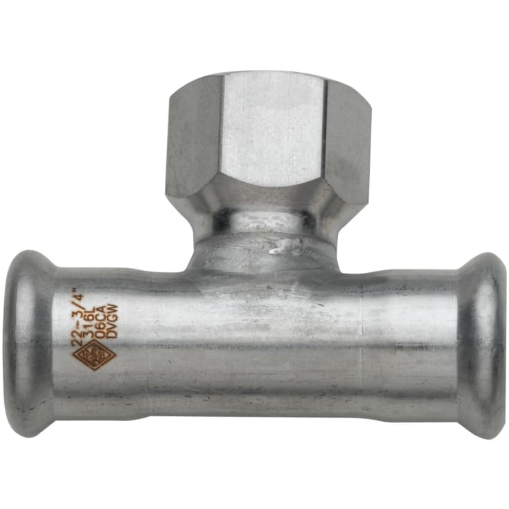 Turbo Press tee med muffe, 18 mm x 3/4" x 18 mm (M)