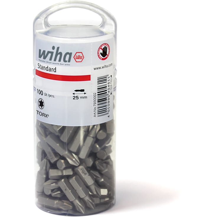 Wiha bits 25 mm, 1/4", TORX® T25, 100 stk. i boks