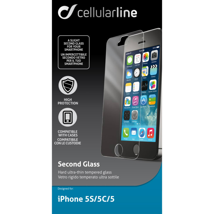 Cellularline Second Glas, hårdt beskyttelsesglas til iPhone 5/5S
