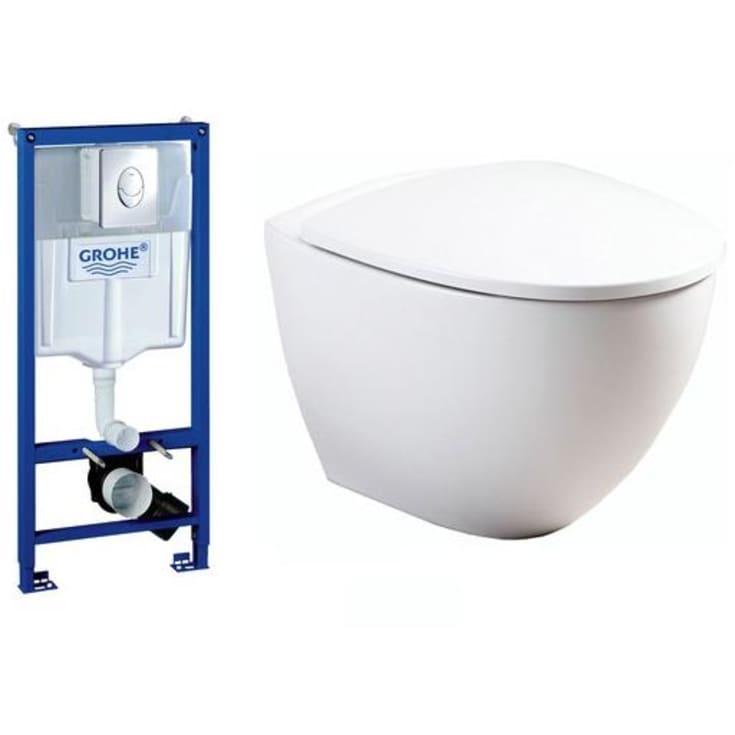 Komplet pakke med Ifö Sign Art væghængt toilet med Ifö Clean, GROHE cisterne, trykknap og softclose sæde