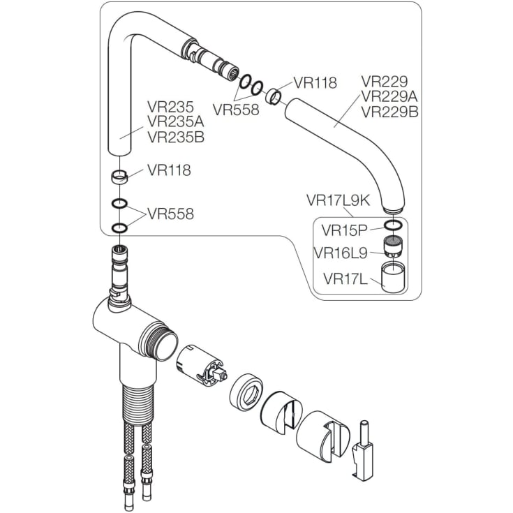 Vola Komplet tud til KV1, krom (OBS til armatur fra 2016/06-)