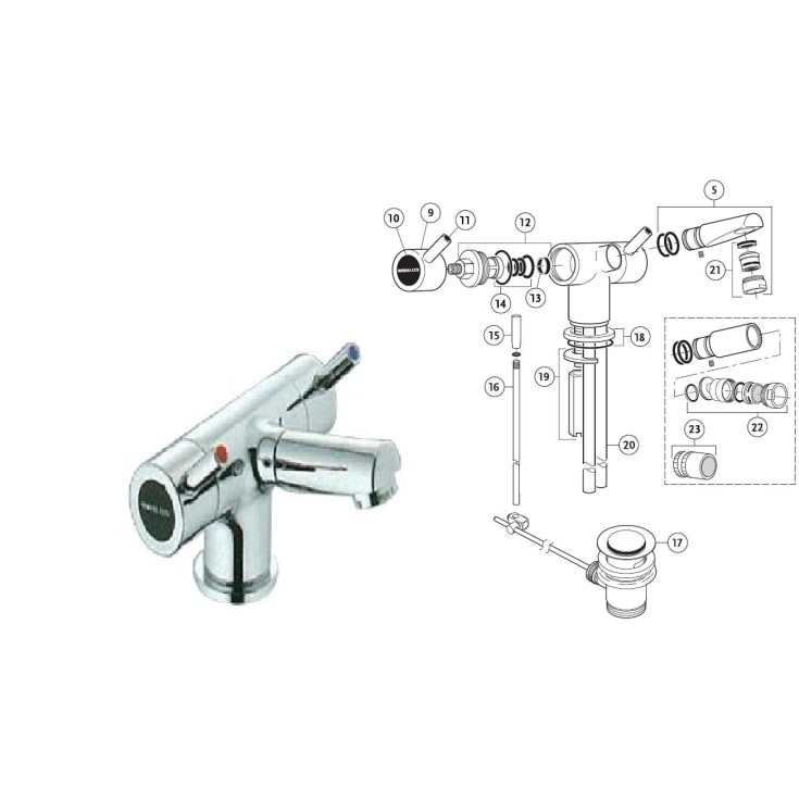 Reservedelsoversikt - Børma Lux Servantarmatur S2300DWW (før 2003)