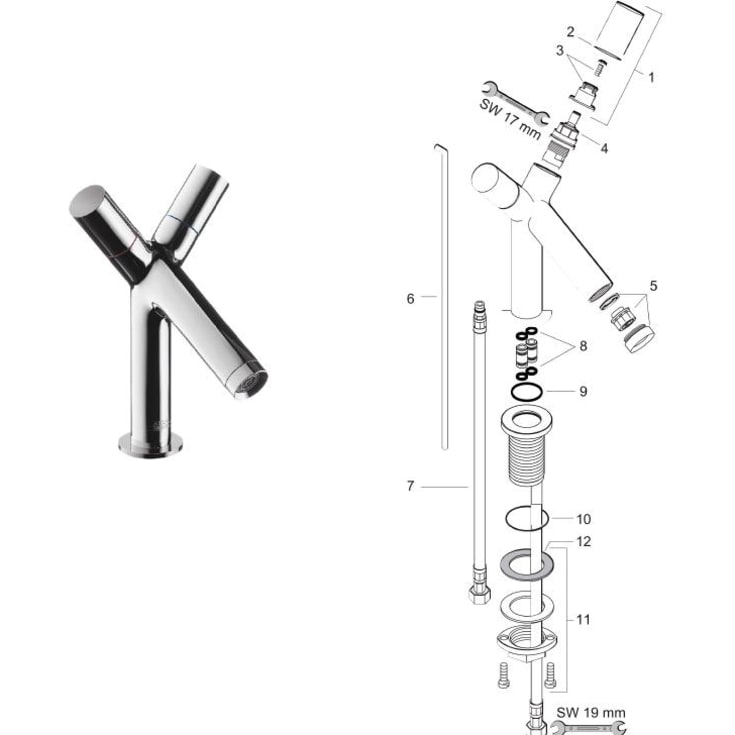 Reservedelsoversikt - Hansgrohe Axor Starck To-Grep Servantarmatur