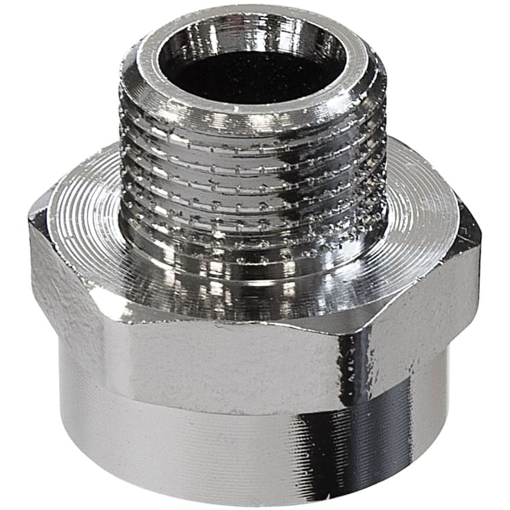 Messing spissmuffe med pakning, krom, 1/2" x 3/8"