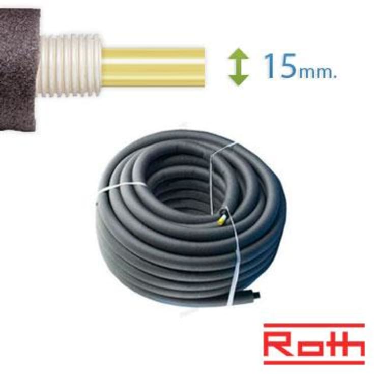 60 meter Roth universal pex rør-i-rør med isolering til vand og varme, 15 mm