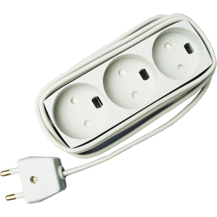 3-kontakts U/J med 2,5 m kabel, hvit