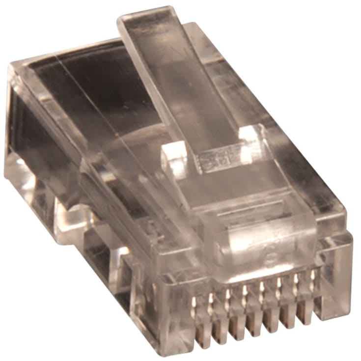 10 stk Lan-com modular plug, kat.5E RJ45 UTP 8/8, fladt flerkoret kabel