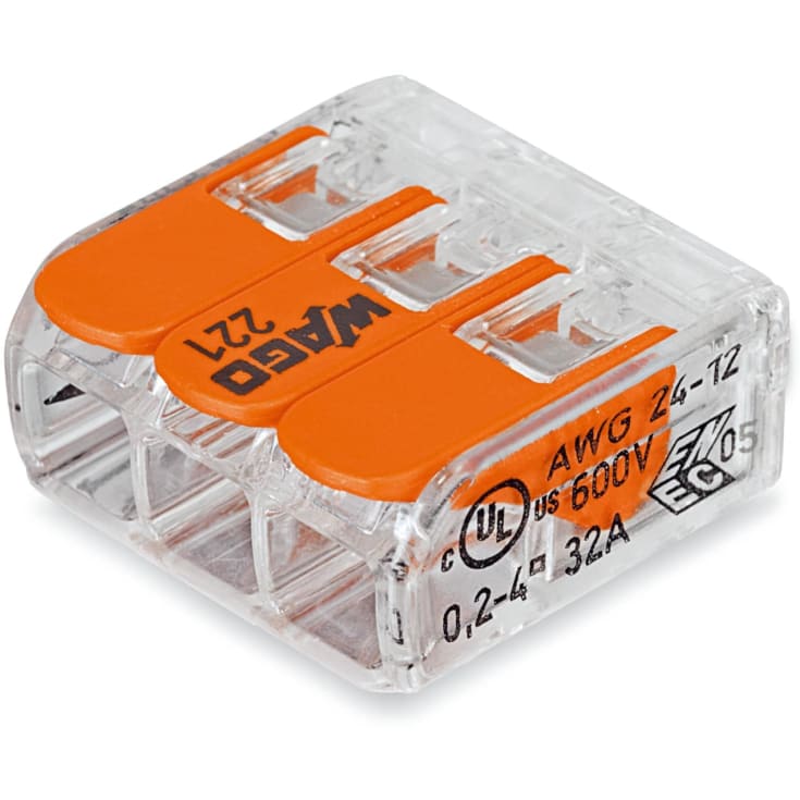 50 stk Samlemuffe 3x0,2-4 mm² transparent med orange pal, serie 221