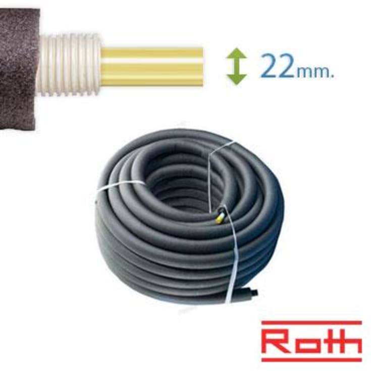 60 meter Roth universal pex rør-i-rør med isolering til vand og varme, 22 mm