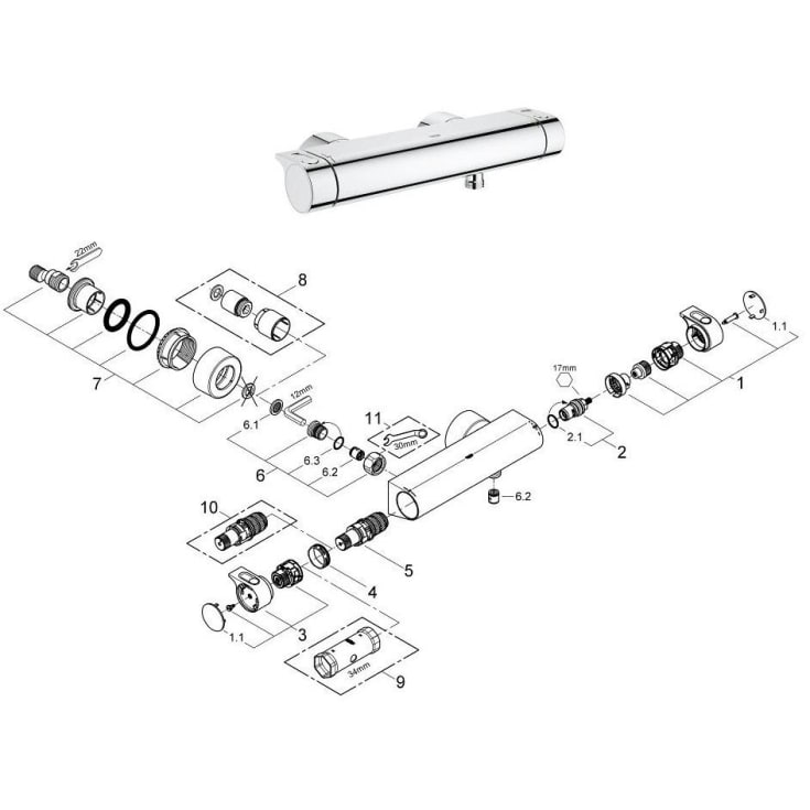 Reservedelsoversikt - Grohtherm 2000 Dusjarmatur