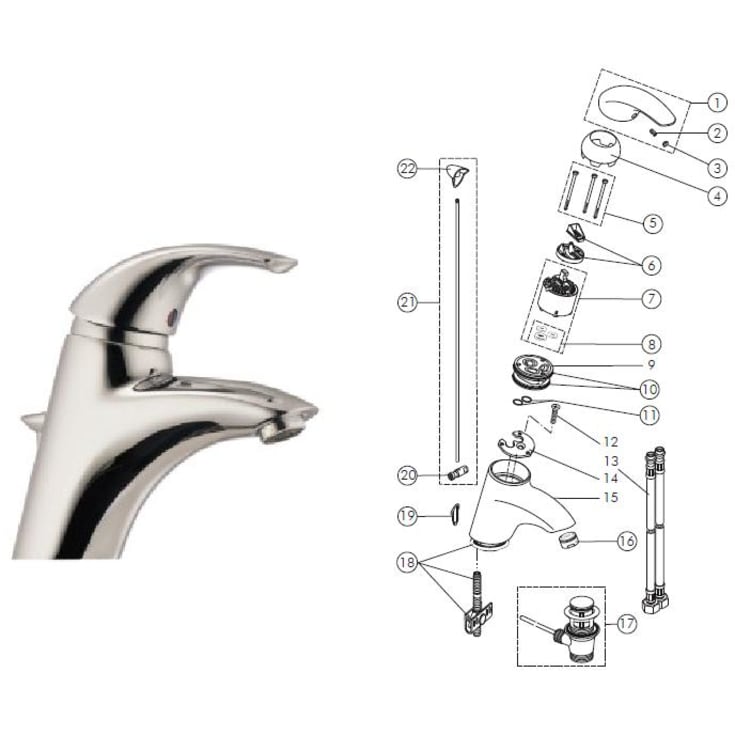 Reservedelsoversigt - Børma 02 Ecomix Håndvaskarmatur