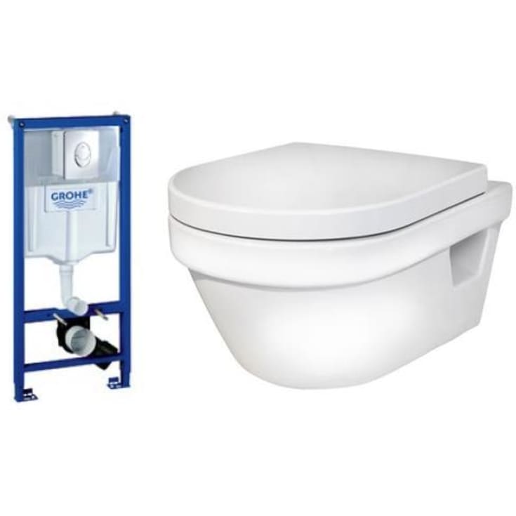 Gustavsberg Hygienic Flush vegghengt toalettpakke, uten skyllekant, hvit/krom