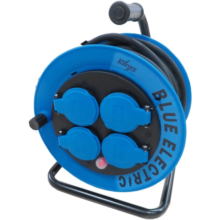 Blue Electric Kabeltromle med 4 udtag, 3x1,5 mm², blå, 10 meter