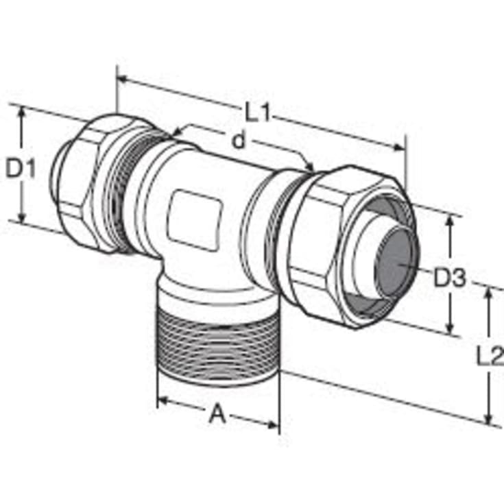 TA Pex tee 22 mm x 1/2" x 22 mm