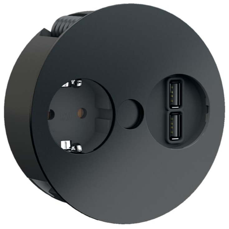 Twist-uttag 1 x Schuko och 2 x USB-laddare, 3.1A, svart