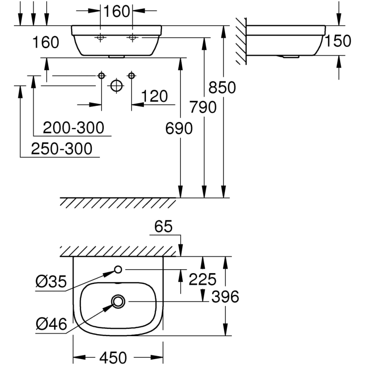Grohe Euro Ceramic tvättställ, 45x39,6 cm, vit