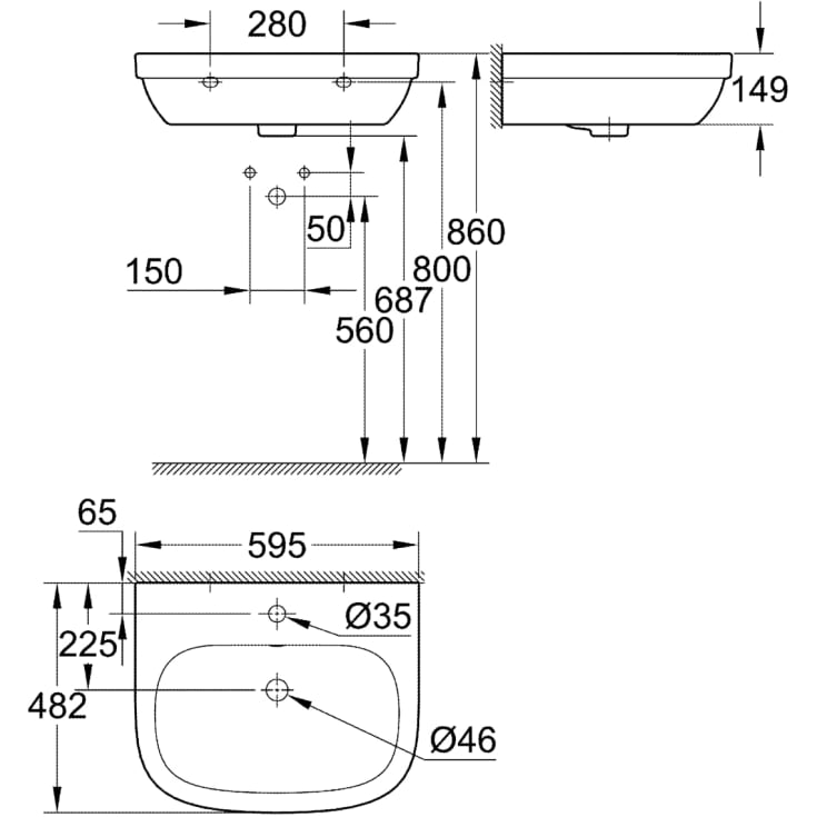 Grohe Euro Ceramic håndvask, 59,5x48,2 cm, hvid
