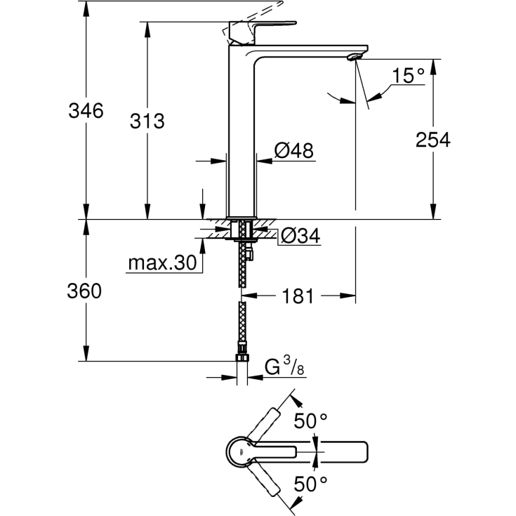 Grohe Lineare servantbatteri, stål