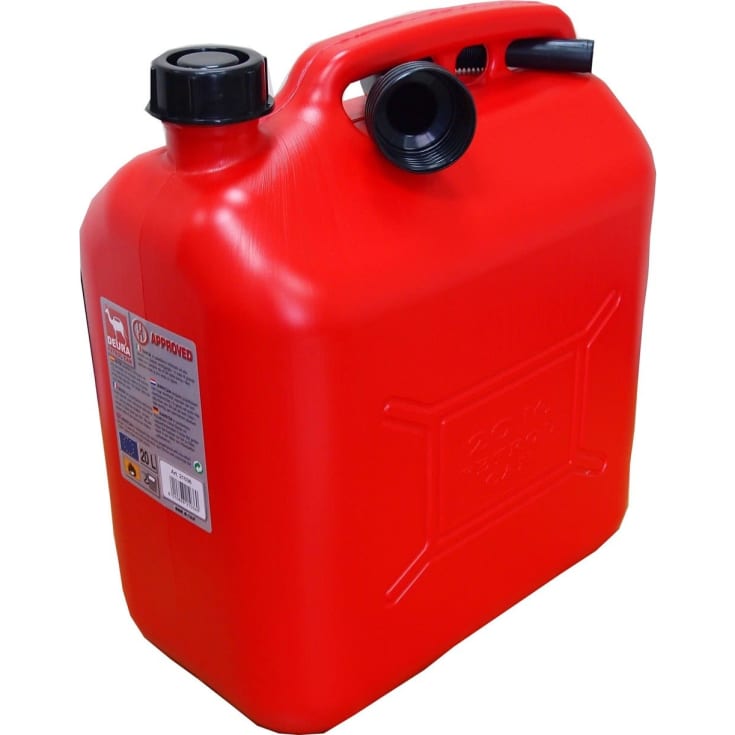 Bensindunk i plast, röd, 20 liter