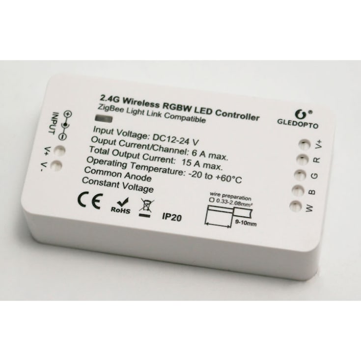 Zigbee RGBW-kontroller 12/24V 12A 2,4Ghz