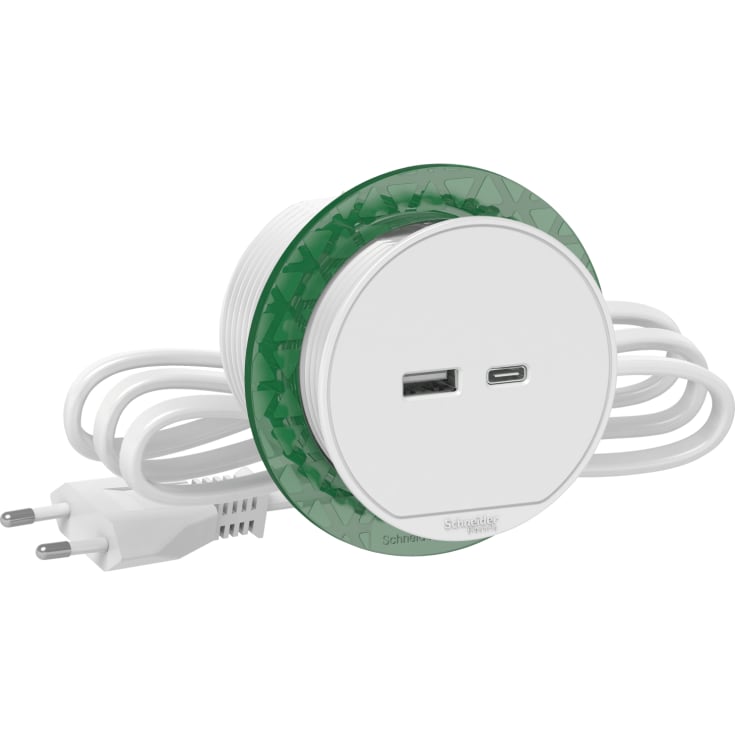 Schneider Unica+ bordoplader med USB-A+C i hvid