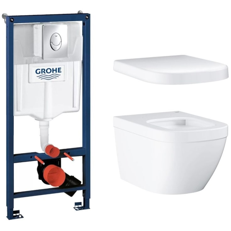 Grohe Euro vegghengt toalettpakke, uten skyllekant, hvit/krom