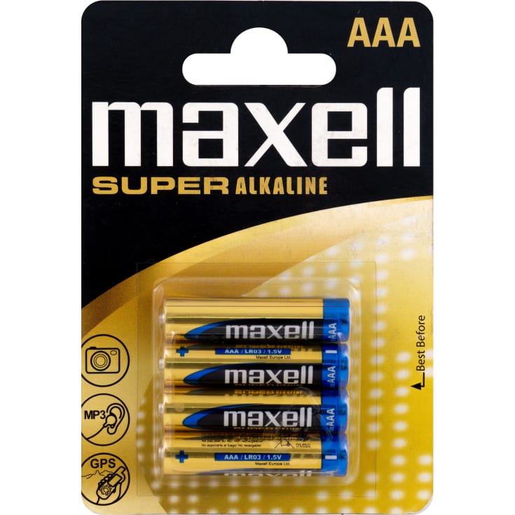Maxell AAA Super Alkaline batterier, pakke med 4 stk.