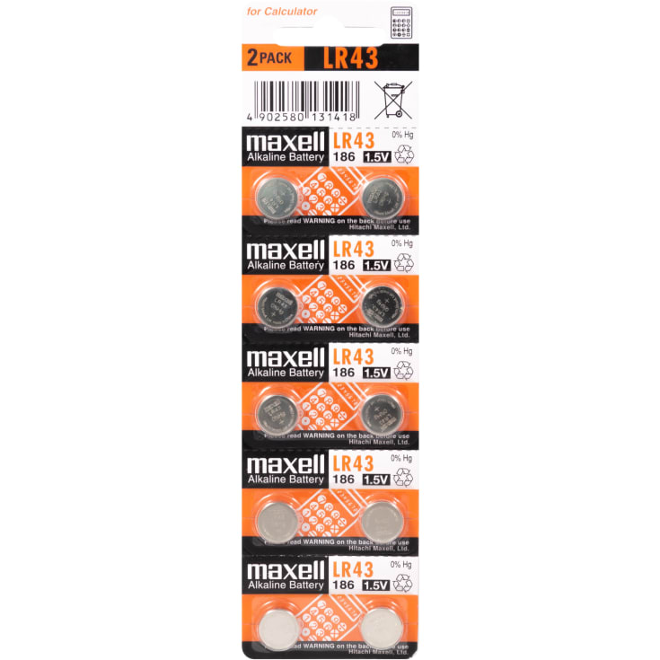 Maxell LR43 Alkaline batterier - 10 stk