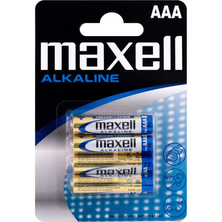 Maxell AAA Alkaline batterier, pakke med 4 stk.