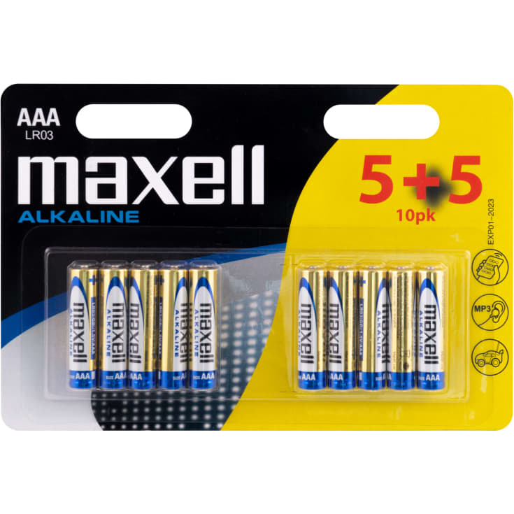 Maxell AAA Alkaline batterier, pakke med 10 stk.